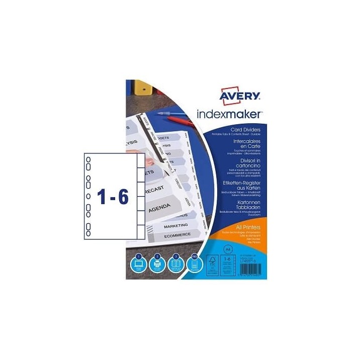 Avery IndexMaker Dividers, 6 Tabs with Clear Tab Labels (01638061)