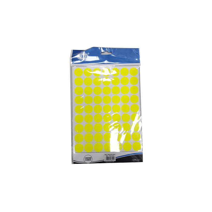 Colour Round Labels, 18mm, Fluorescent Lemon, 700 labels/pack (FSLA19LE)