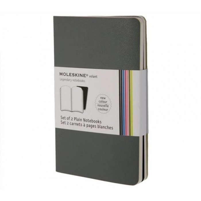 Moleskine Set of 2 Volant Large Plain Notebook, Gray