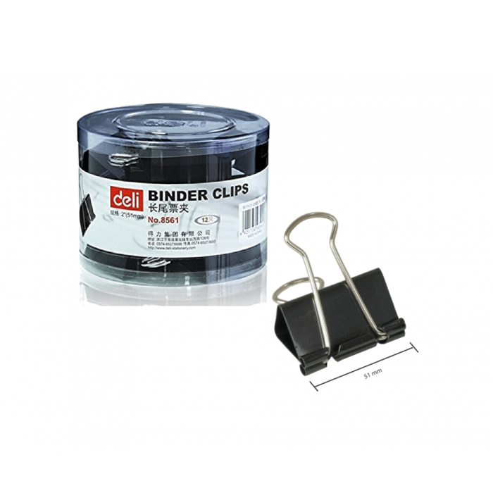Deli Black Binder Clips 51mm 12clips/pack