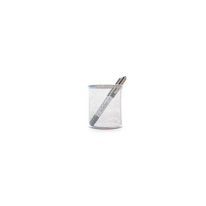 Deluxe Metal Mesh Pen Holder, Round, Silver