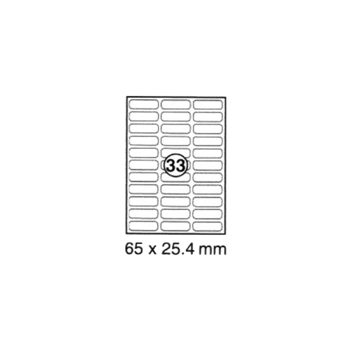 xel-lent 33 labels/sheet, rounded corners, 65 x 25.4 mm, 100 sheets/pack
