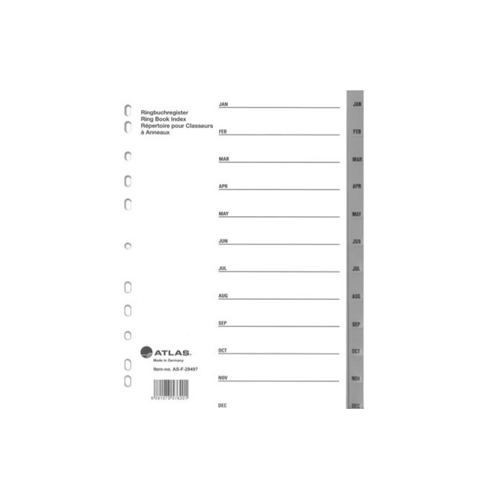 Atlas Divider Plastic PVC Grey A4, Jan-Dec