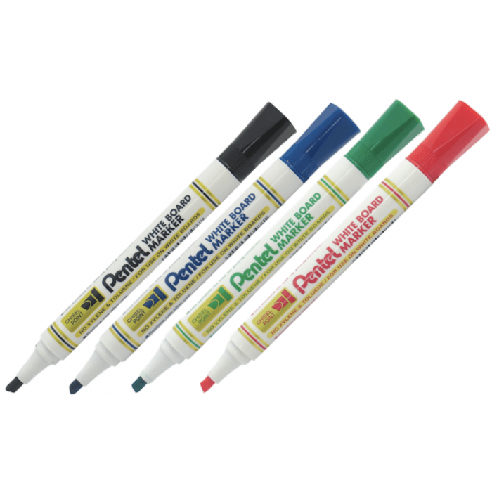 Pentel MW86 Chisel Tip White Board Marker, Assorted (Pack of 4)