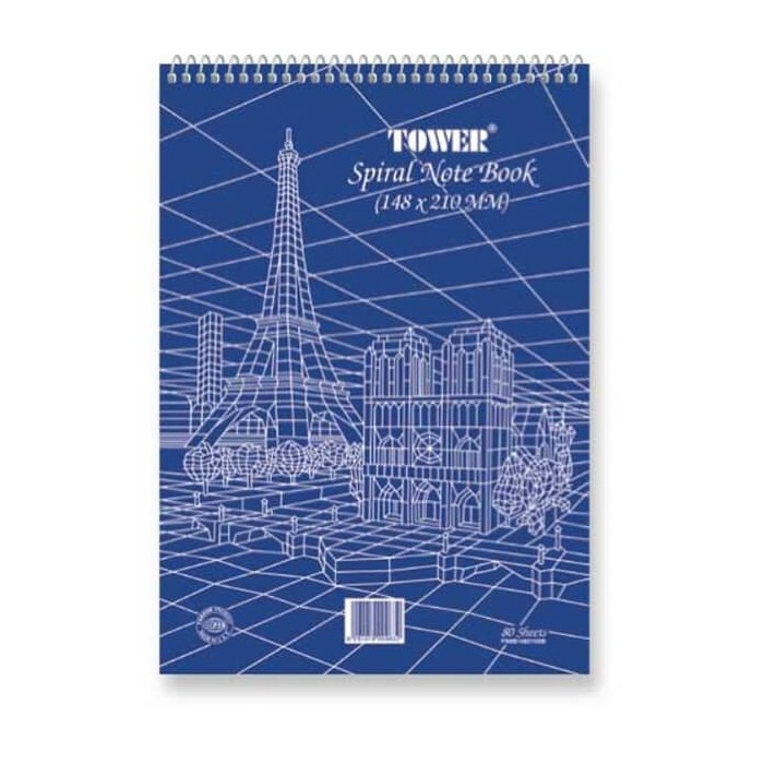 Tower Spiral Notebook, Top Spiral - 80sheets A5 (148 x 210mm)
