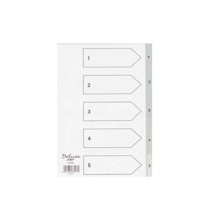 Deluxe Divider Plastic PVC Grey A4 with numbers 1- 5
