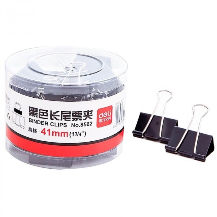 Deli Black Binder Clips 41mm 12clips/pack