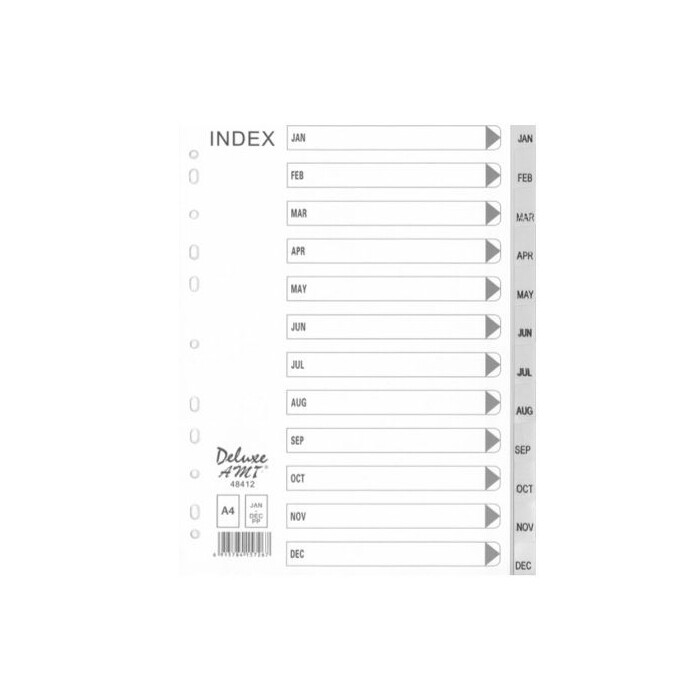 Deluxe Divider Plastic PVC Grey A4 Jan-Dec