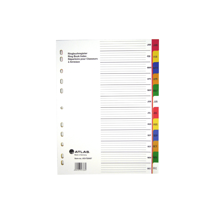 Atlas Divider PVC Colour A4, Jan-Dec