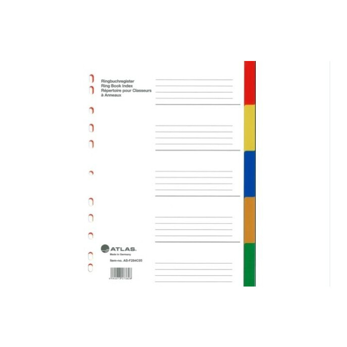 Atlas Divider Plastic Colored A4, 5 Tabs
