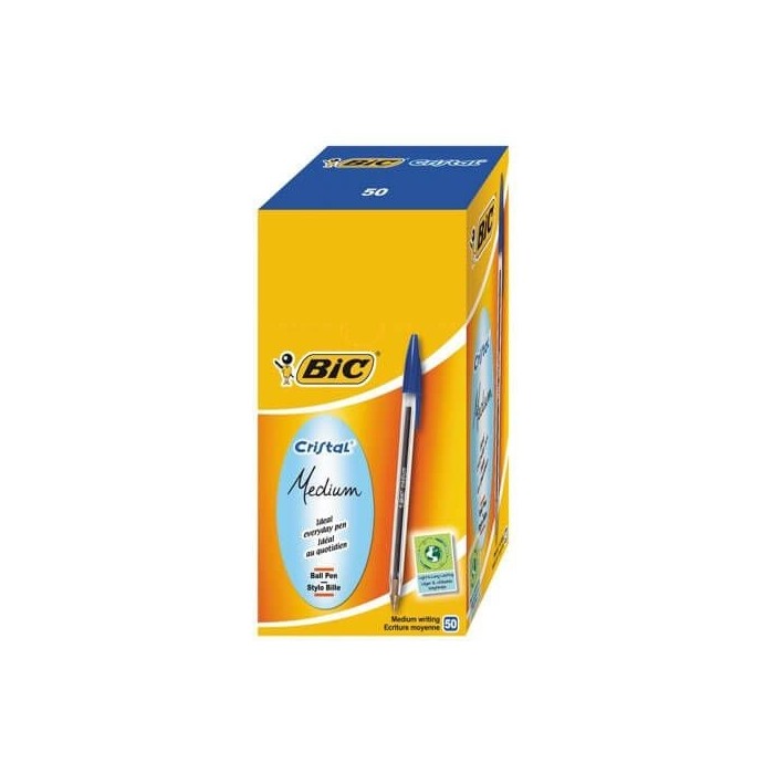 BiC Cristal Medium Ball Point Pen - 1.0mm, Box, Blue (Pack of 50)
