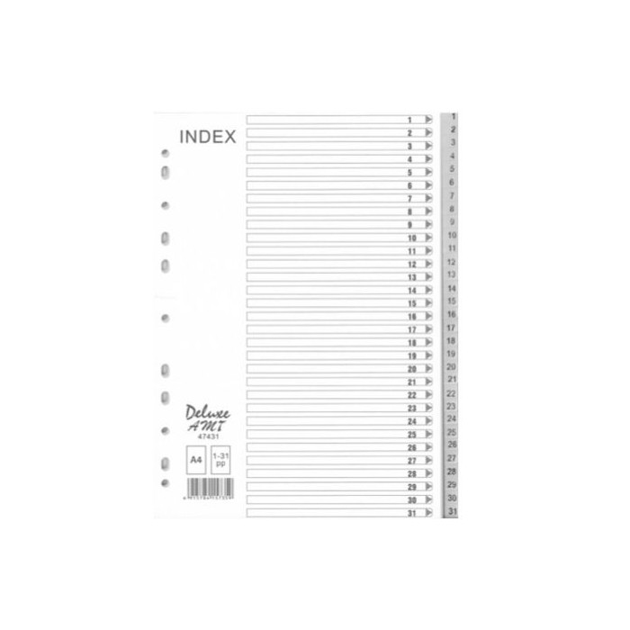 Deluxe Divider Plastic PVC Grey A4 with numbers 1-31