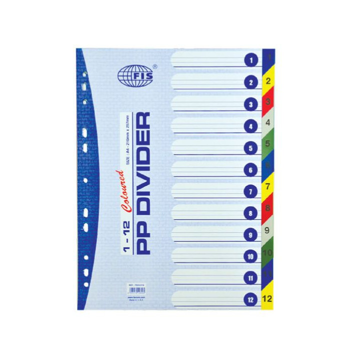 Divider Plastic Colored A4 with numbers 1-12